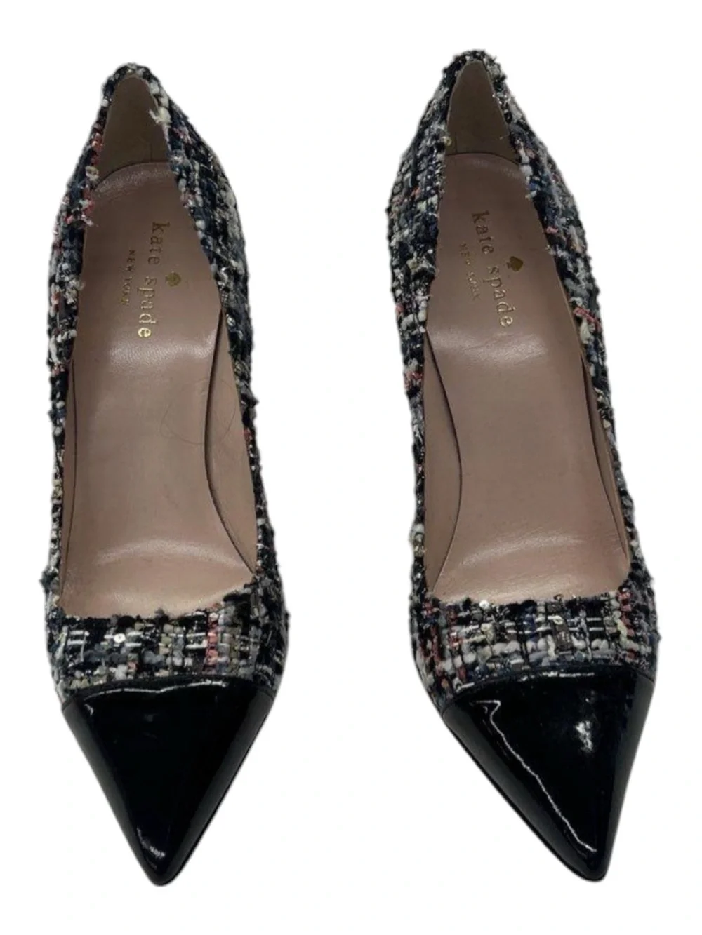 kate spade Tweed Pointed Pump with Black Patent Toe